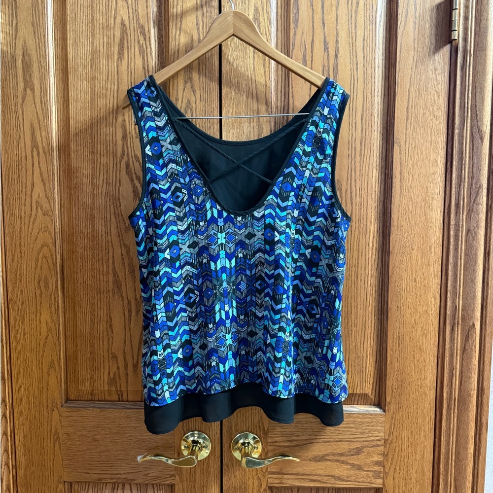 Blue and Black Patterned Women's Top